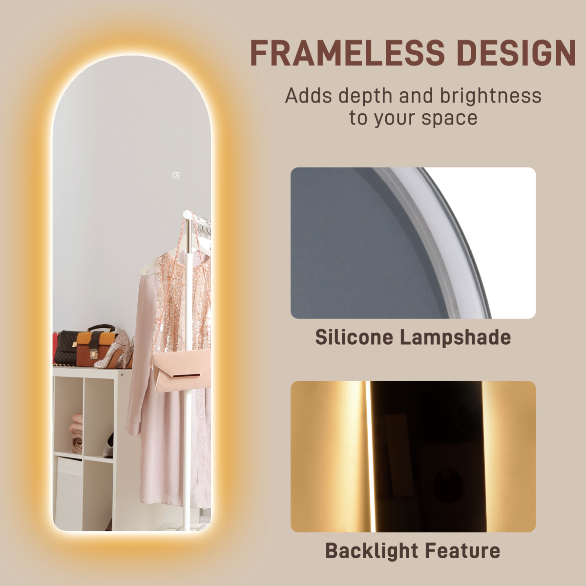 HOMCOM Arched LED Full Length Wall Mirror 120 x 40cm with Dimmable 3-Colour Lighting – Touch Control