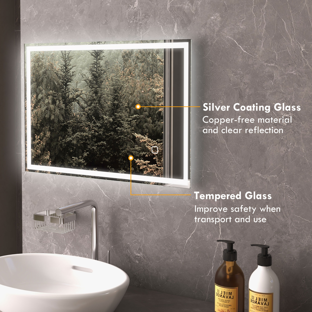 kleankin Illuminated Bathroom Mirror with LED Lights, 3 Colours, Defogging Film
