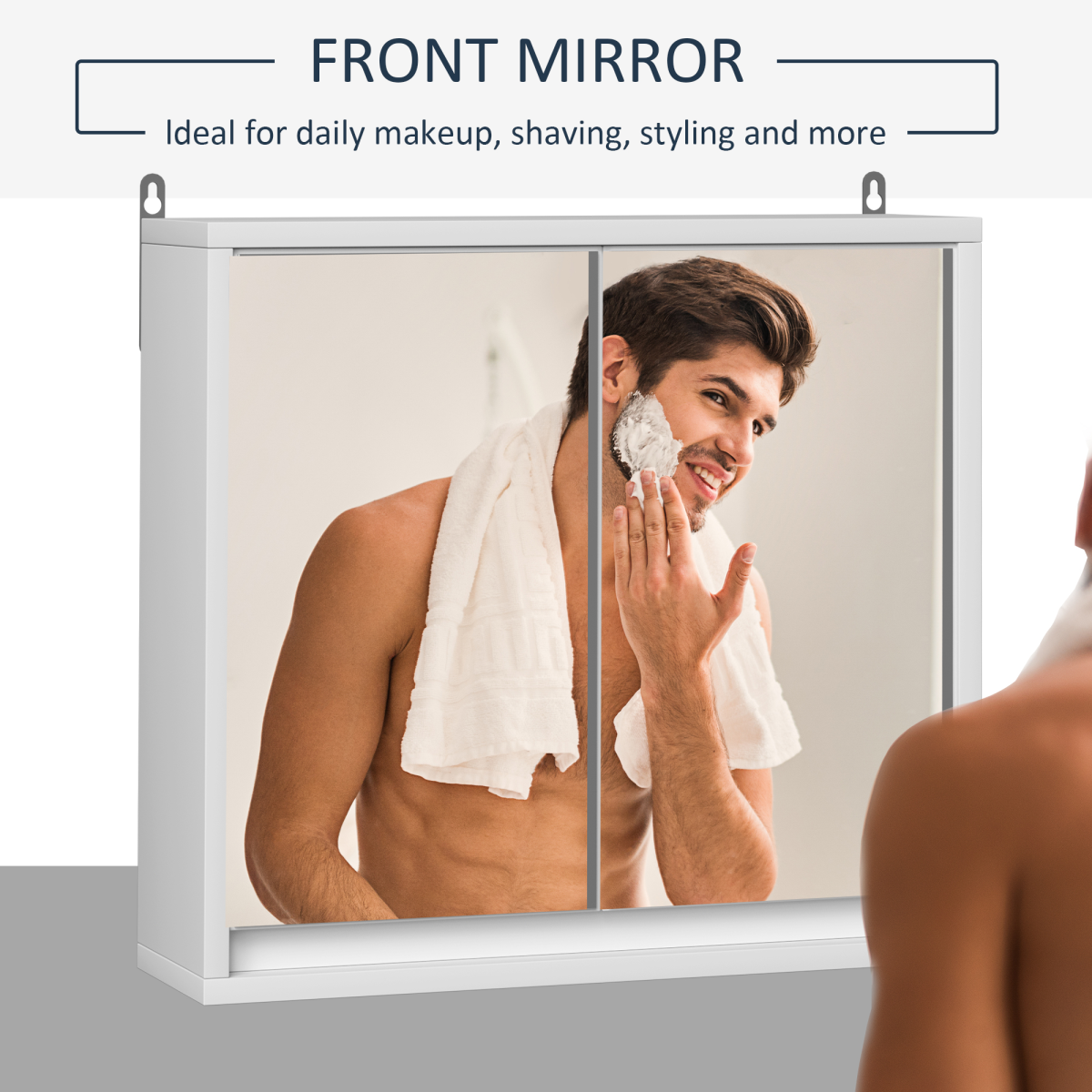 HOMCOM Wall Mounted Bathroom Mirror Cabinet with Storage Shelf – Space-Saving, White