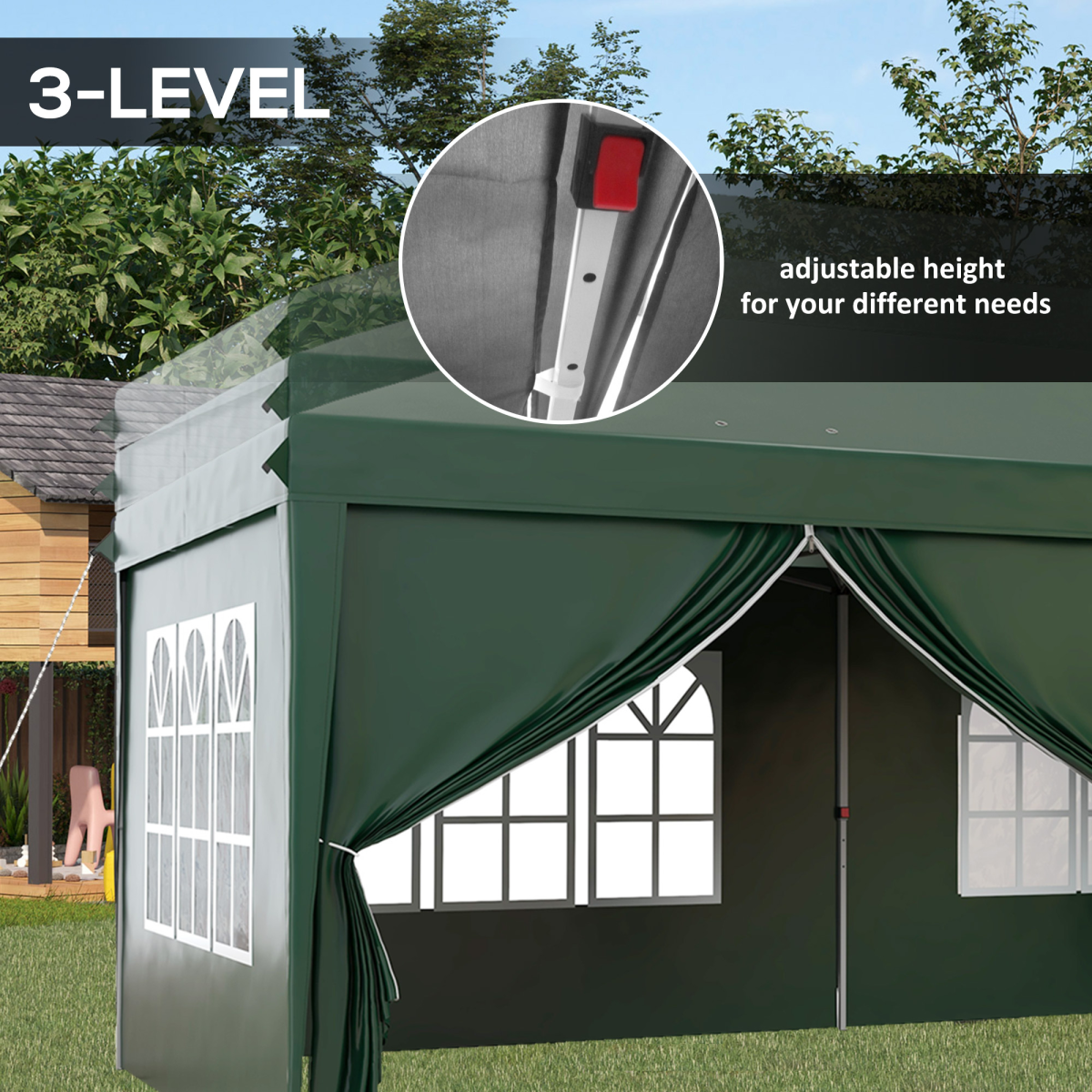 Outsunny 3 x 6m Pop-Up Gazebo Party Tent with 6 Removable Sidewalls & Carry Bag – Steel Frame Marquee, Green