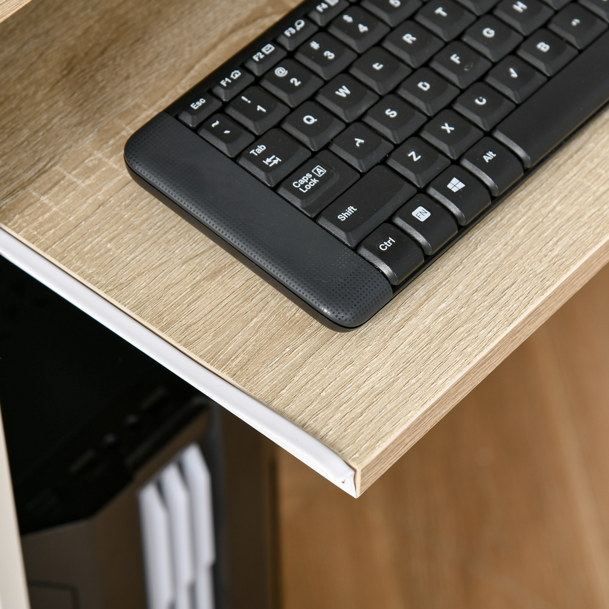 HOMCOM Compact Computer Table with Keyboard Tray and Drawer – Home Office Desk, Oak