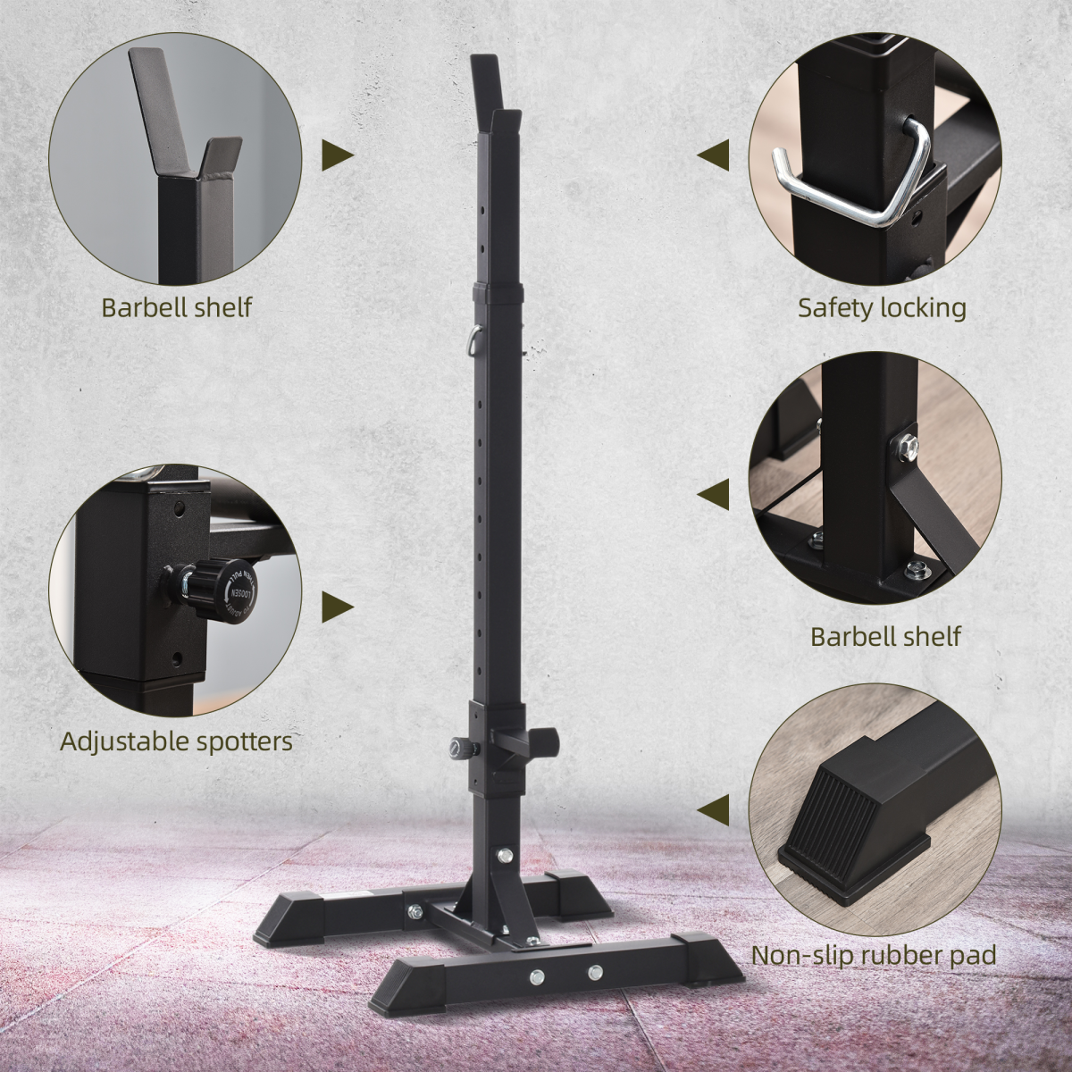HOMCOM Adjustable Barbell Squat Stand with 12 Height Levels & Non-Slip Feet – Home Gym Weight Rack, 150kg Capacity