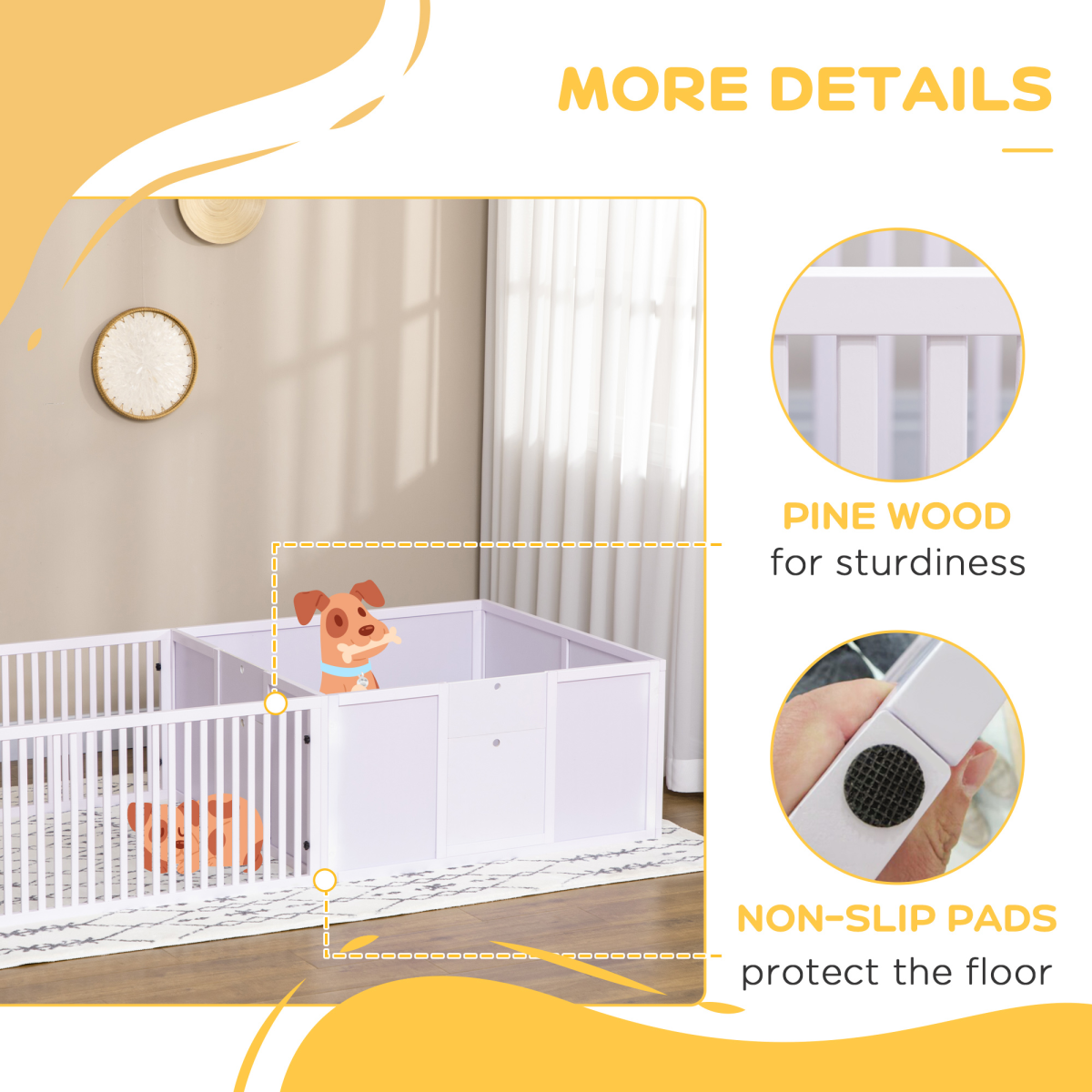PawHut 7 Panel Puppy Pen with Three Doors – Indoor Two-Room Dog Playpen, White