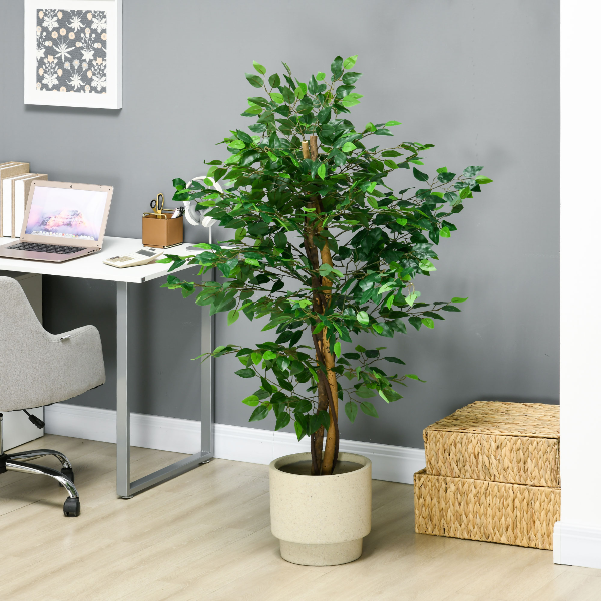 HOMCOM 150cm Artificial Ficus Tree with Nursery Pot – Low-Maintenance Indoor and Outdoor Home Decor