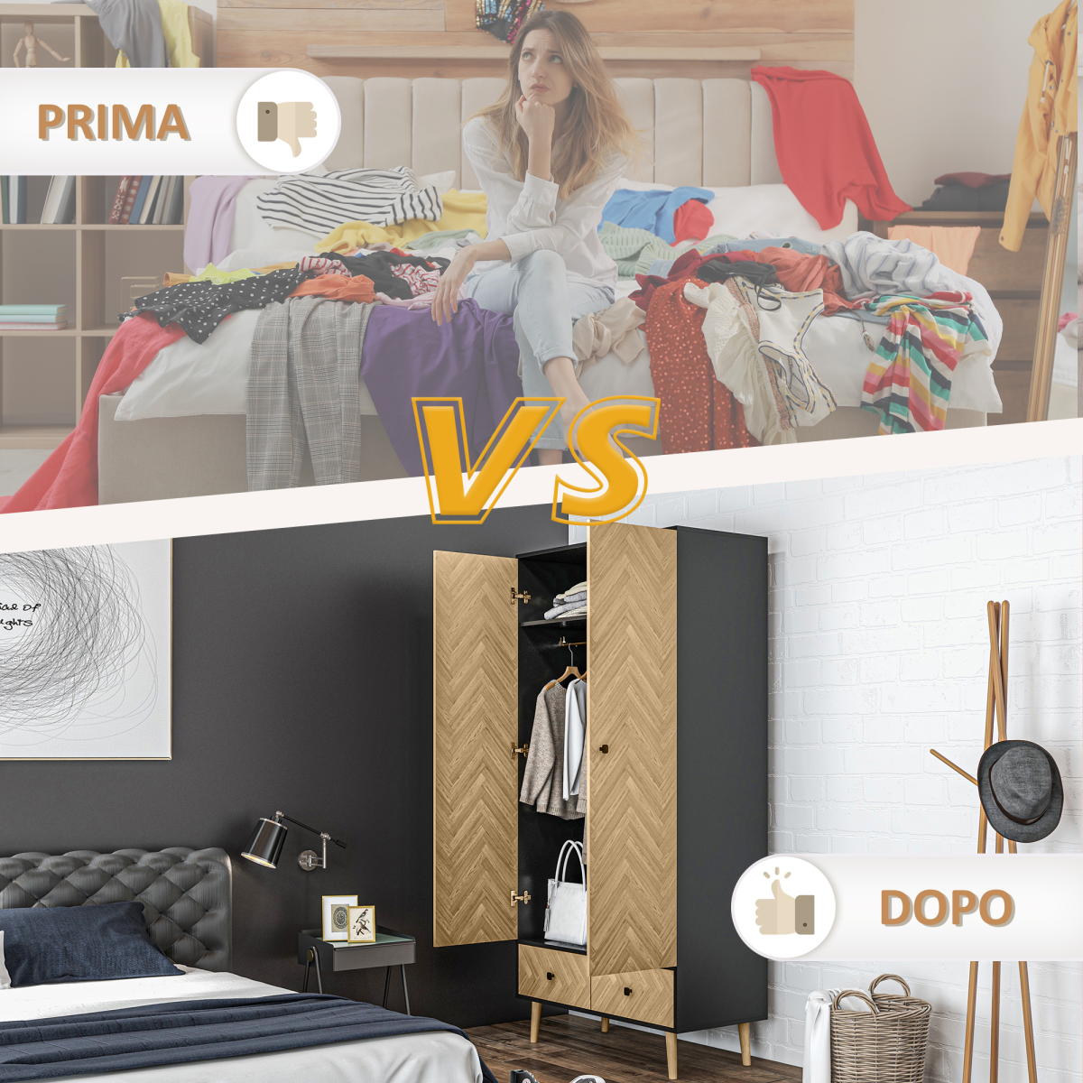 HOMCOM Wood Grain Wardrobe Cabinet with Hanging & Shelf Storage – Grey & Oak, 90 x 50 x 190cm