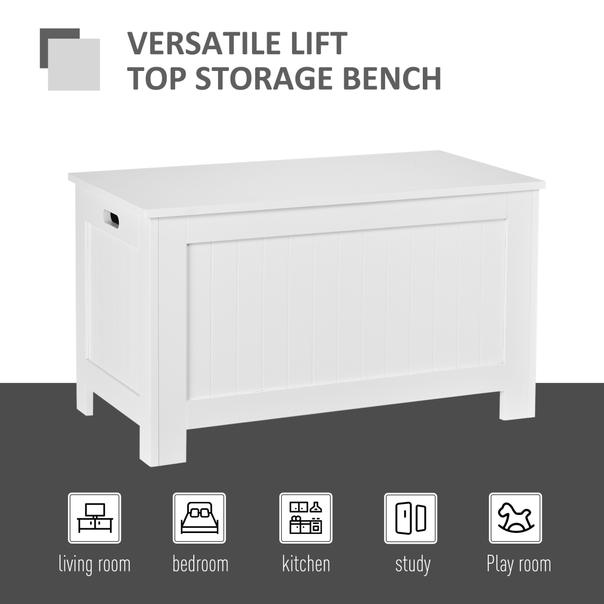 HOMCOM Large Toy Chest Storage Box with Lid & Safety Hinges – Kids Bedroom and Playroom Storage, White