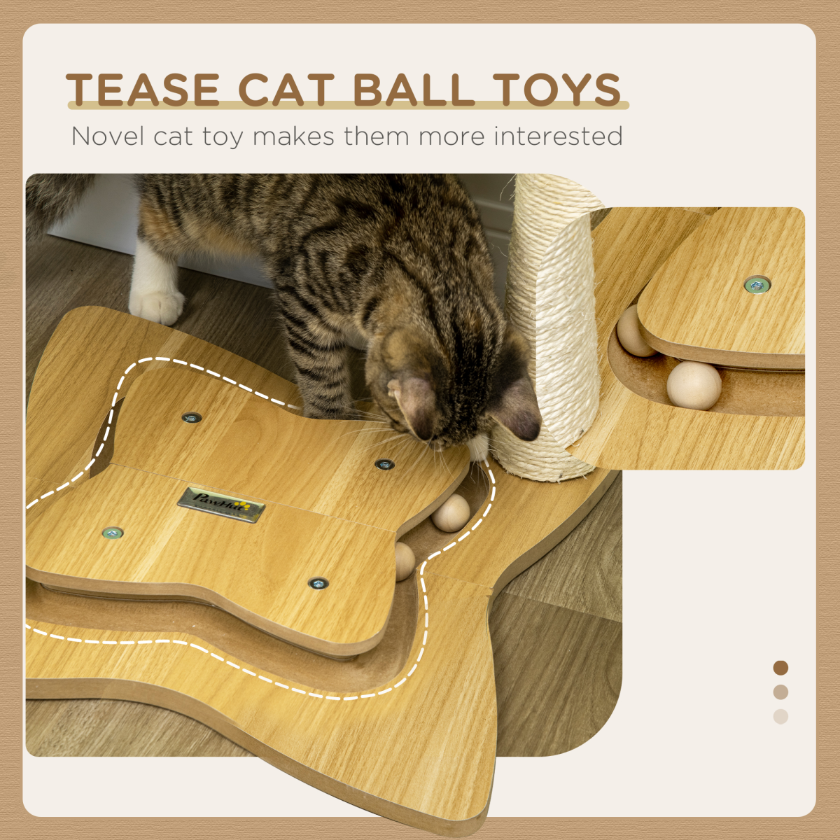 PawHut Cat Tree for Indoor Cats with Sisal Scratching Posts, Hammock & Toy Ball – Beige, 90cm