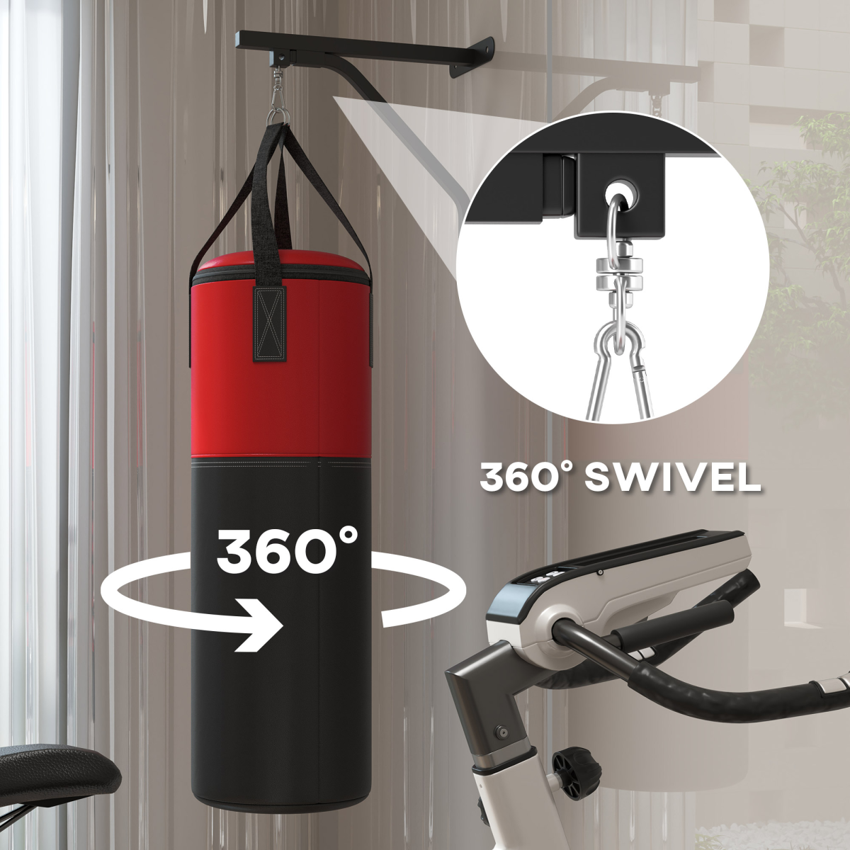 SPORTNOW Unfilled Punch Bag with Boxing Gloves, Hand Wraps & Wall Bracket – Home Boxing Training, Black and Red