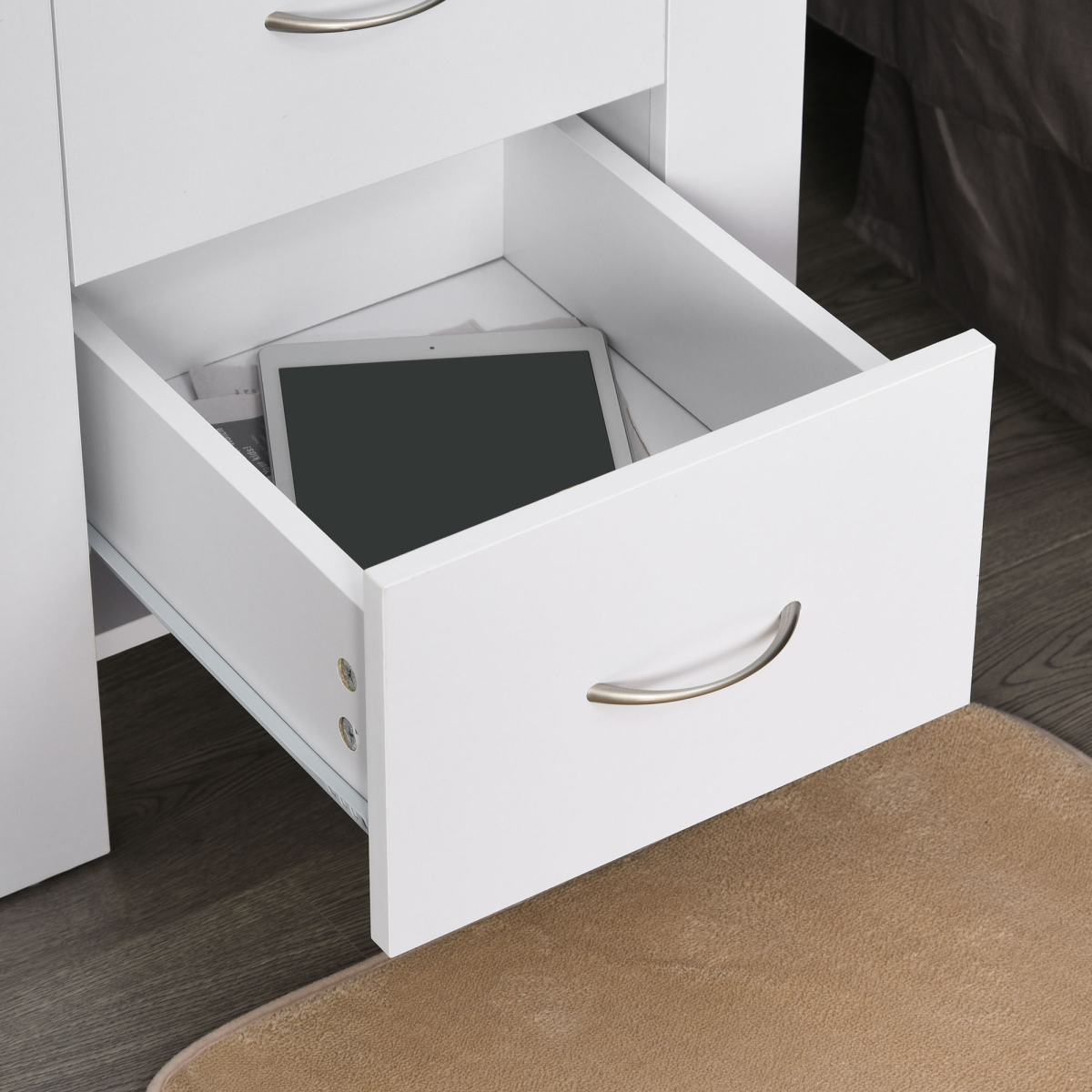 HOMCOM 2-Drawer Bedside Table with Silver-Tone Handles – Particle Board Bedroom Storage, White