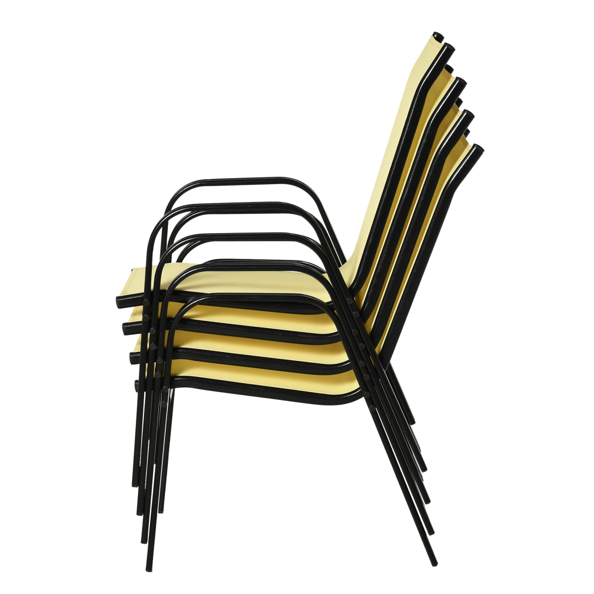 Outsunny Set of 4 Stackable Garden Dining Chairs with High Back & Armrests – Mesh Patio Seating, Beige