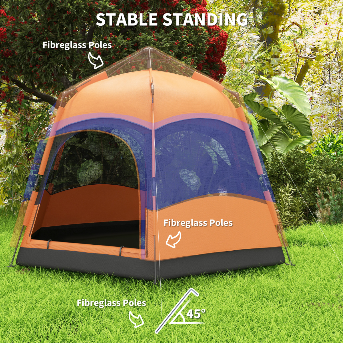 Outsunny 4 Person Pop Up Hexagon Tent with Mesh Windows – Portable Family Camping & Festival Shelter