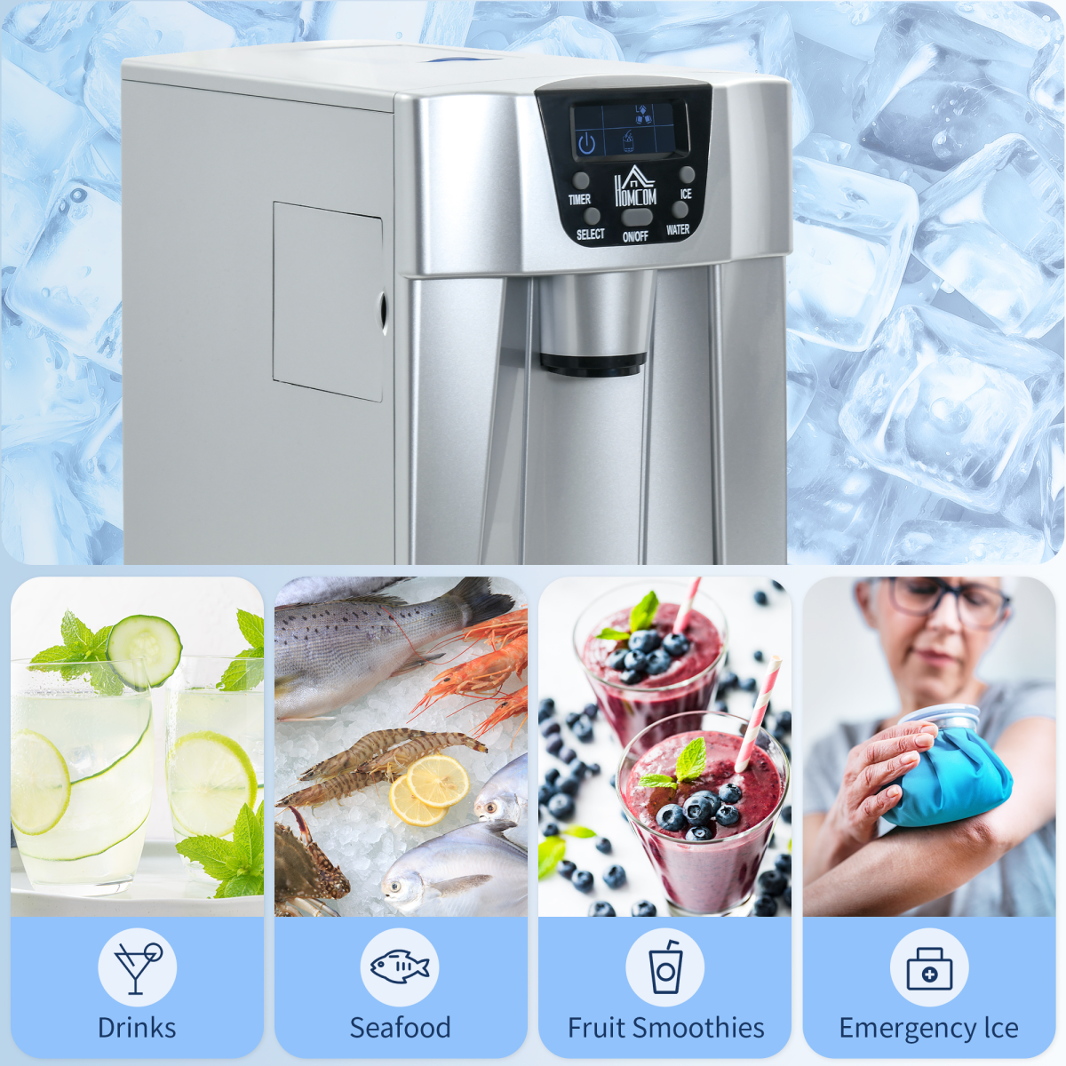 HOMCOM 2-in-1 Ice Maker & Water Dispenser, No Plumbing Required – Countertop Kitchen Appliance, Silver