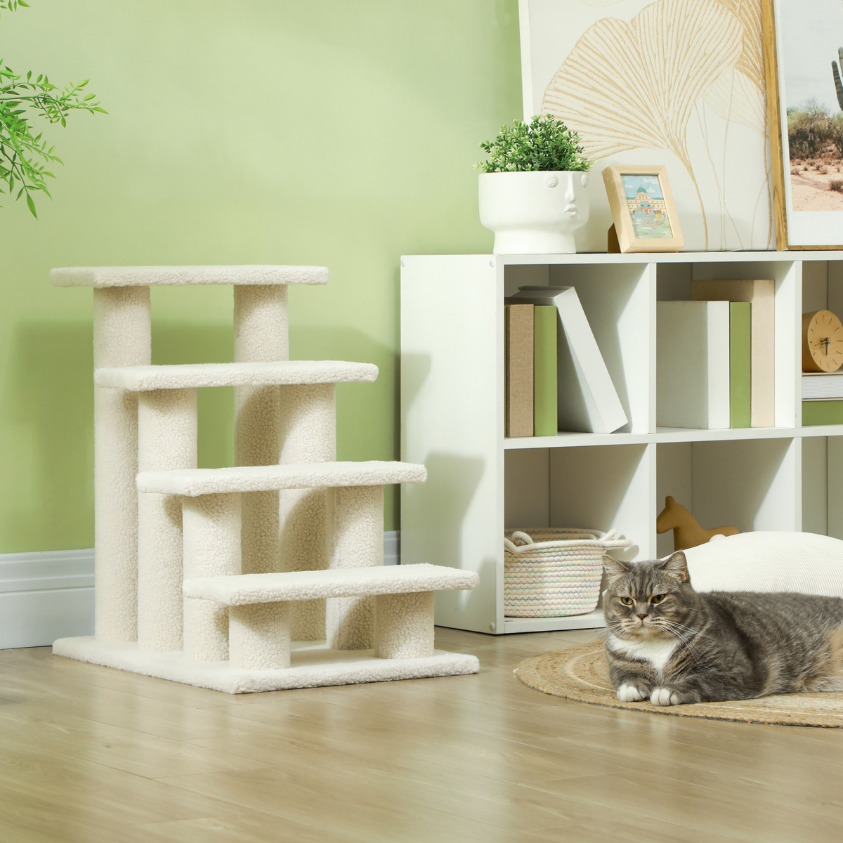 Pawhut Pet Ramp Stairs with 4 Steps and Faux Fur Cover – Cat and Dog Climbing Steps, Brown