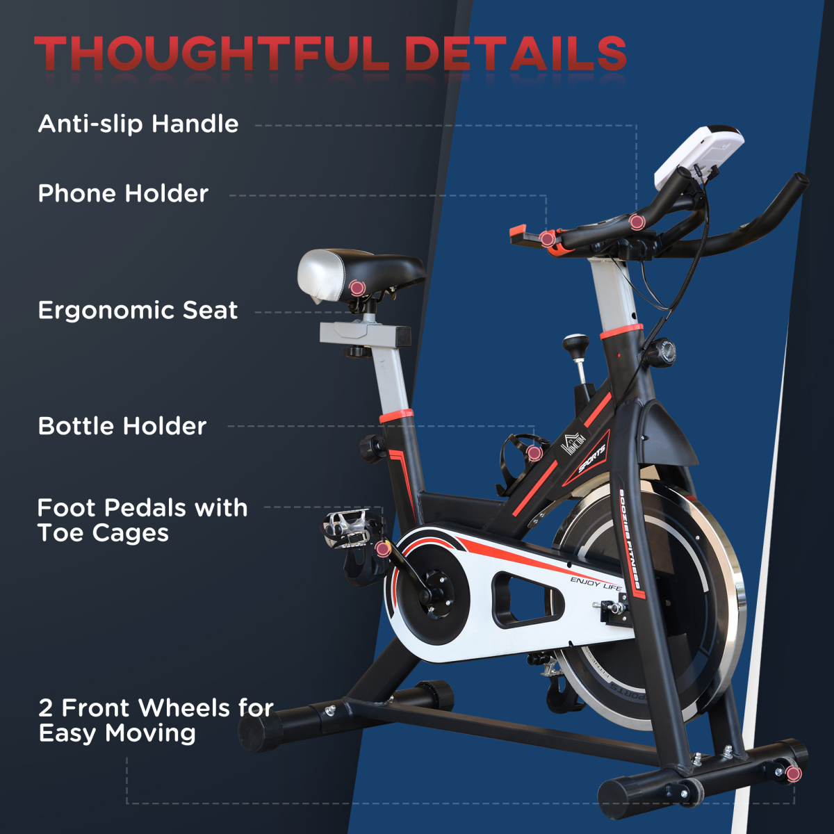 HOMCOM Exercise Bike with 8kg Flywheel, Adjustable Resistance & LCD Monitor – Quiet Home Cardio Trainer