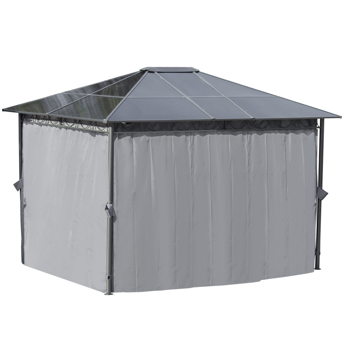Outsunny 3.6 x 3m Hardtop Gazebo with 7mm Polycarbonate Roof & 4 Zip Curtains – Steel Frame Shelter