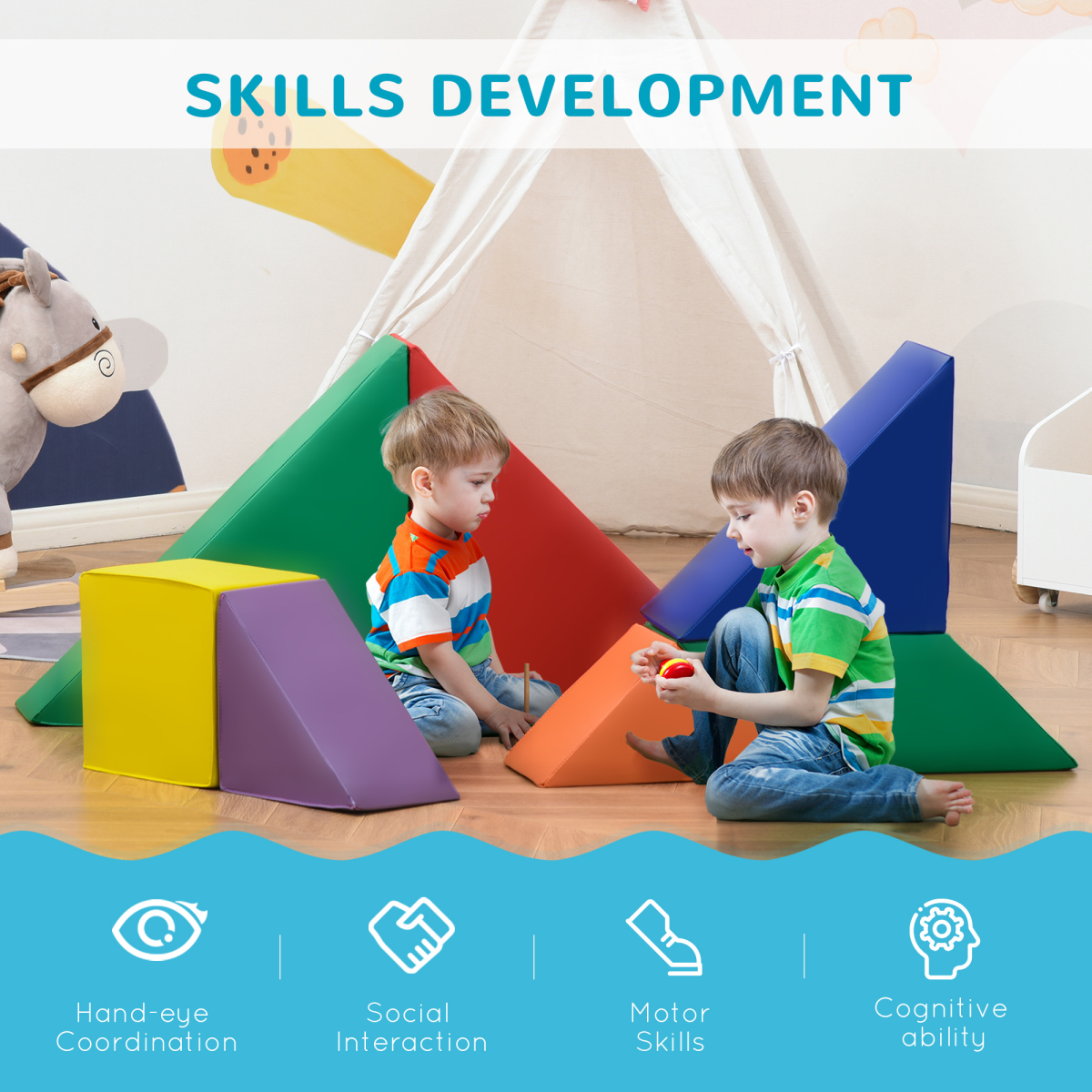 HOMCOM 7-Piece Kids Soft Foam Puzzle Play Blocks Set – Toddler Learning Activity Toys for Ages 1-3