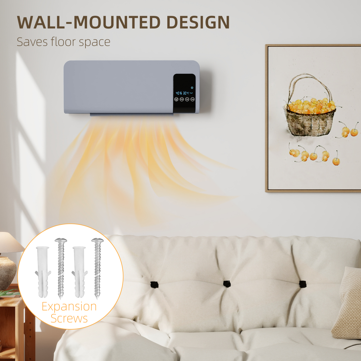 HOMCOM 2000W Wall-Mounted Ceramic Heater with Remote Control – Oscillating, 12-Hour Timer, LED Display, Grey