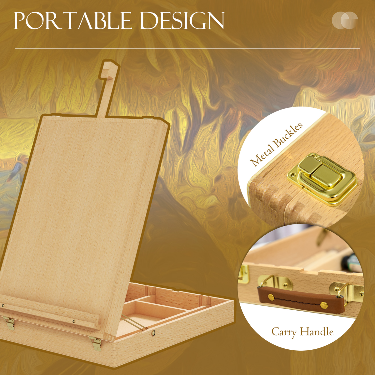 Vinsetto Wooden Table Easel Box with Adjustable Angle, Holds Canvas up to 61cm – Foldable Sketch Board