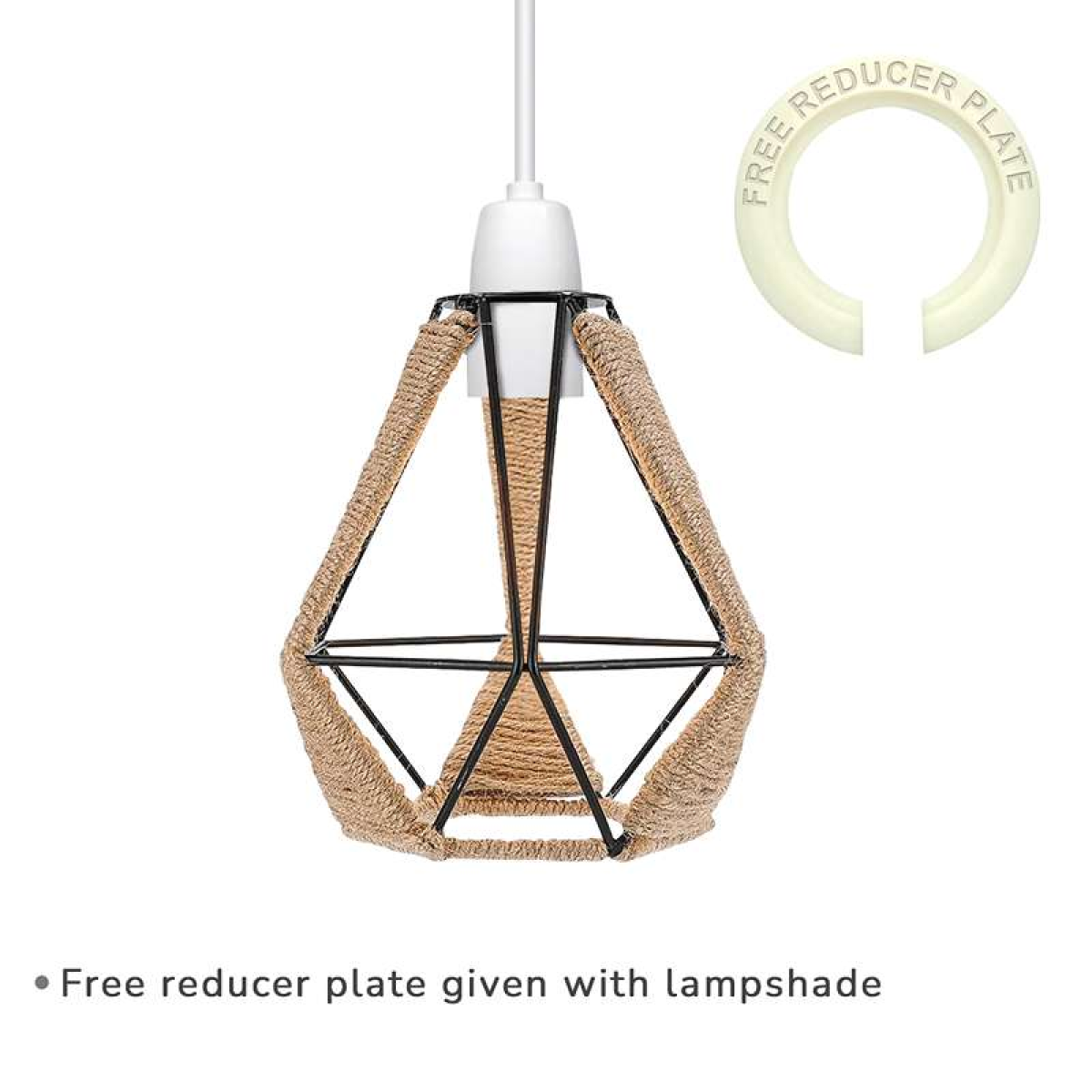 LEDSone Vintage Hemp Rope and Metal Cage Lampshade with Reducer Ring, 18 x 19cm