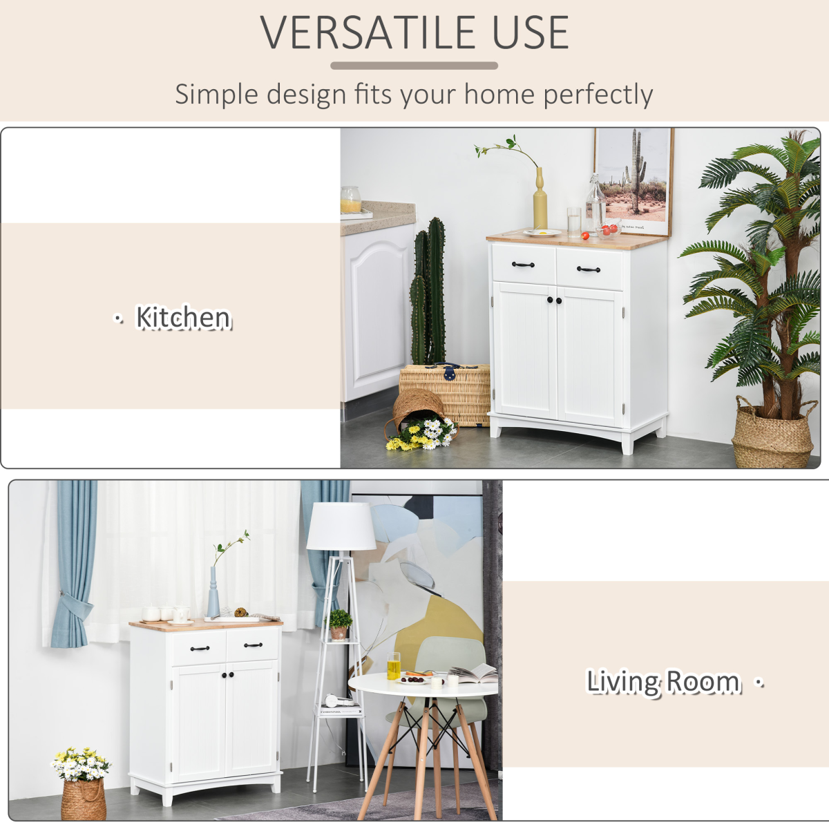 Kitchen Cupboard Storage Cabinet with Two Drawers & Adjustable Shelf – Kitchen and Dining Room Storage