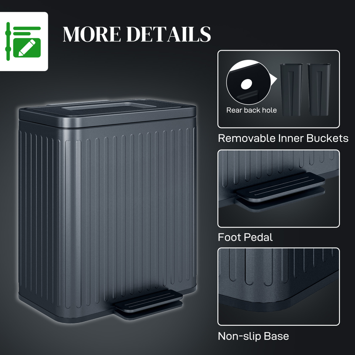 HOMCOM 2 x 20L Double Pedal Bin with Soft-Close Lid and Removable Inner Buckets – Kitchen Rubbish Bin, Black
