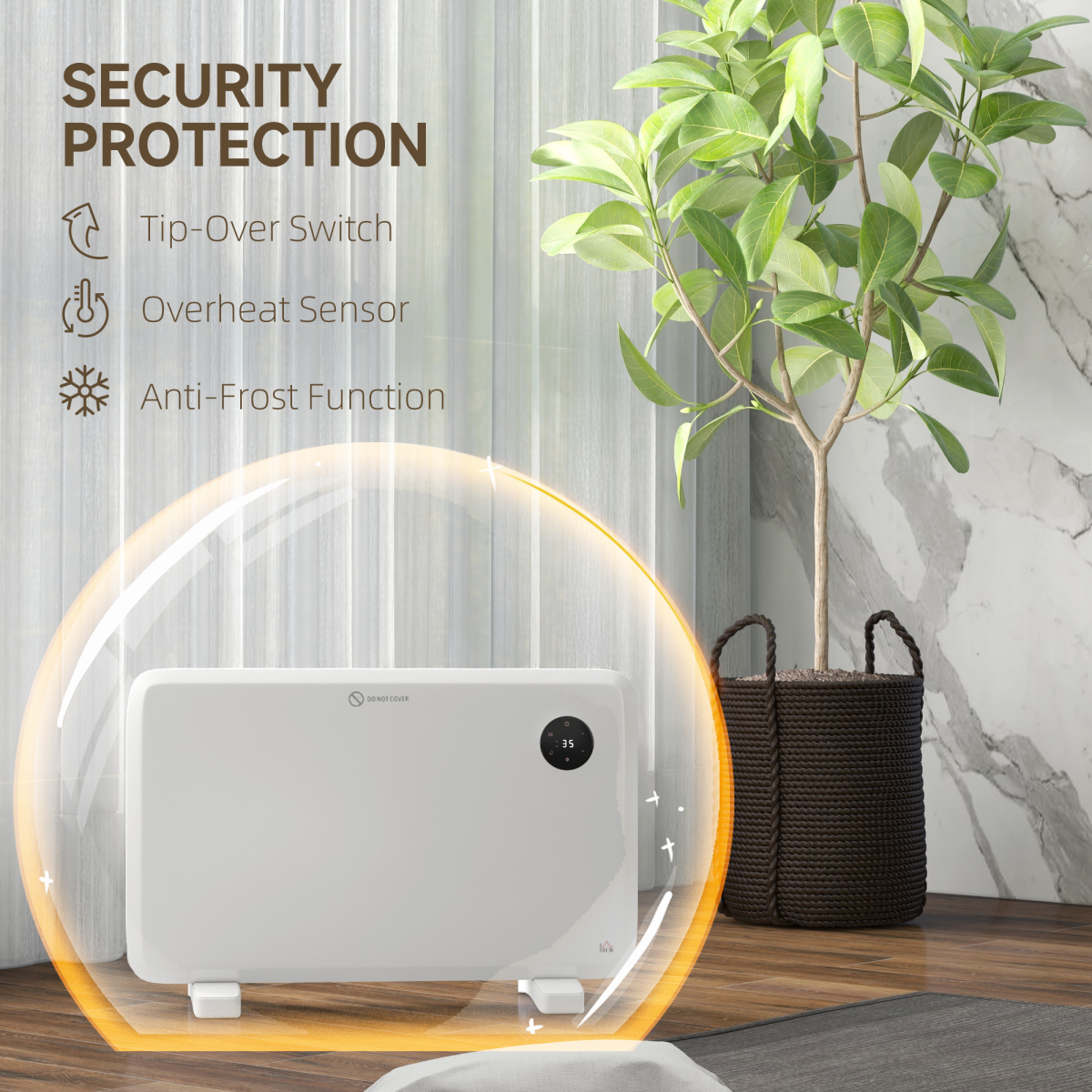 HOMCOM 1200W Electric Convector Heater with Quiet Fanless Design & LED Display – Freestanding or Wall Mounted, White