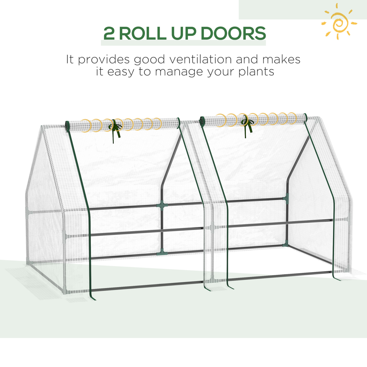 Outsunny Mini Poly Tunnel Greenhouse with Steel Frame, Mesh Cover & Roll-Up Doors – Small Grow House, White