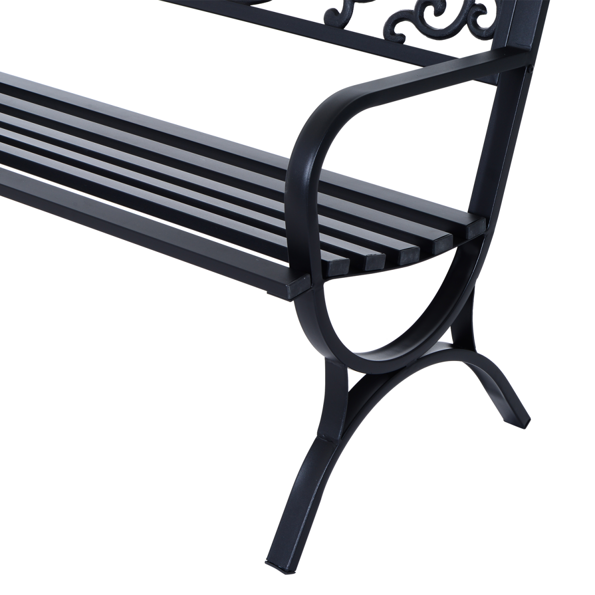 Outsunny Steel Garden Bench, 2-Seater Outdoor Seating with Decorative Backrest – Patio & Garden Furniture, Black