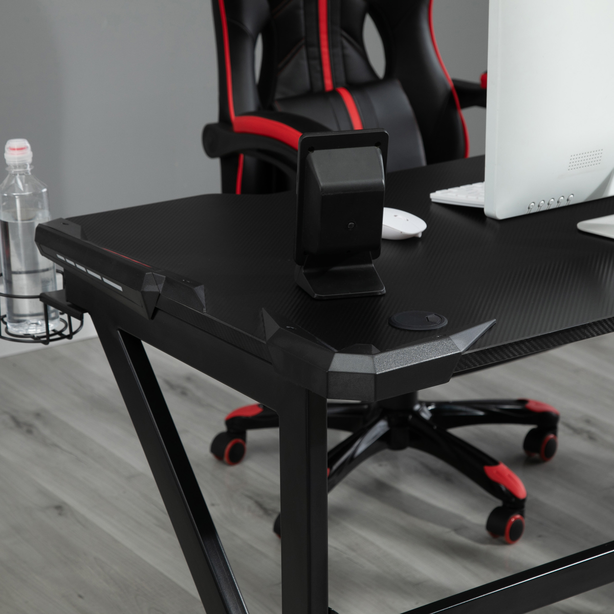 HOMCOM Gaming Desk with Steel K-Frame, Cup Holder, Headphone Hook and Cable Management – 120cm Racing PC Desk