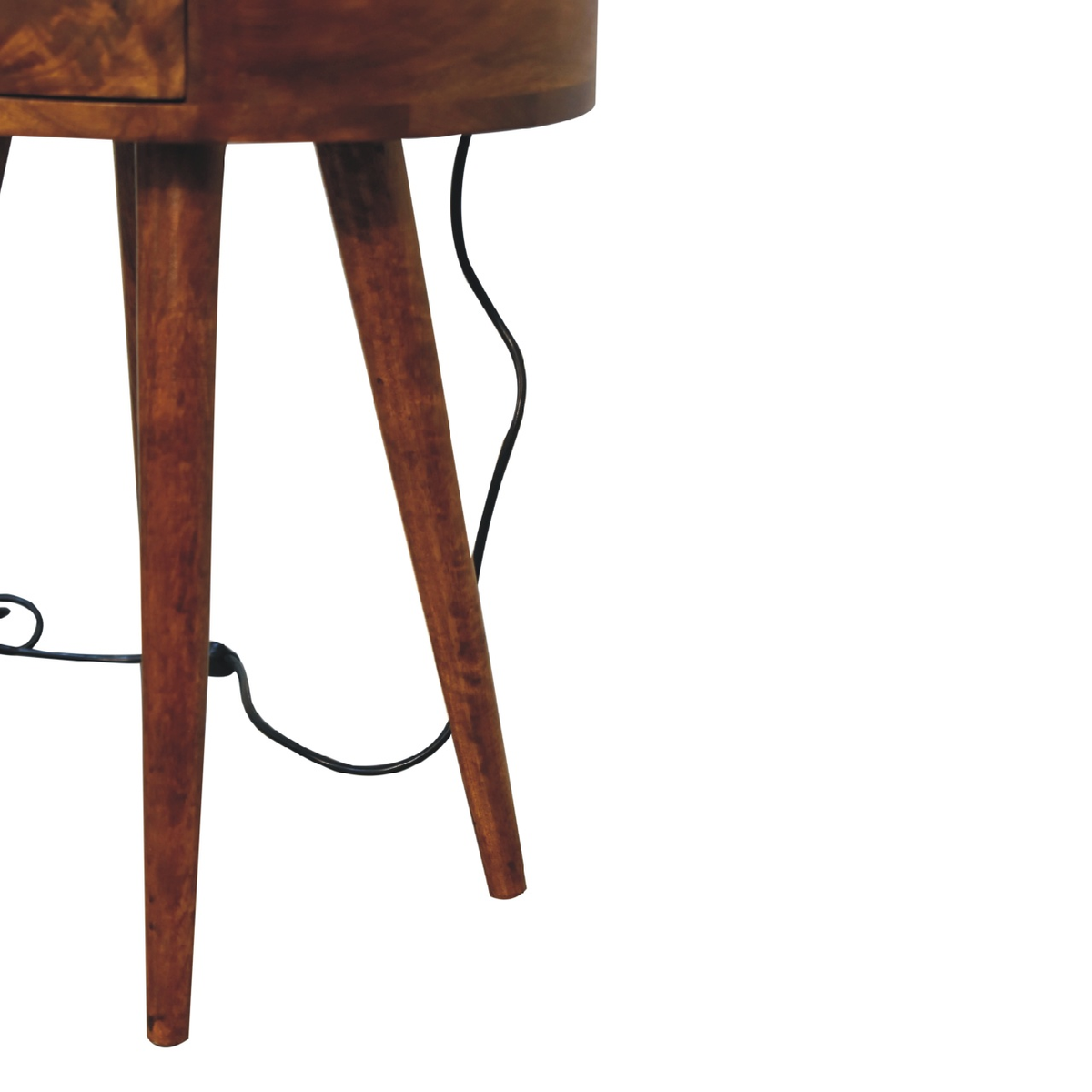 Artisan Furniture Solid Wood Chestnut Bedside Table with Drawer & Brass Knob – Rounded Edges, Dark Brown