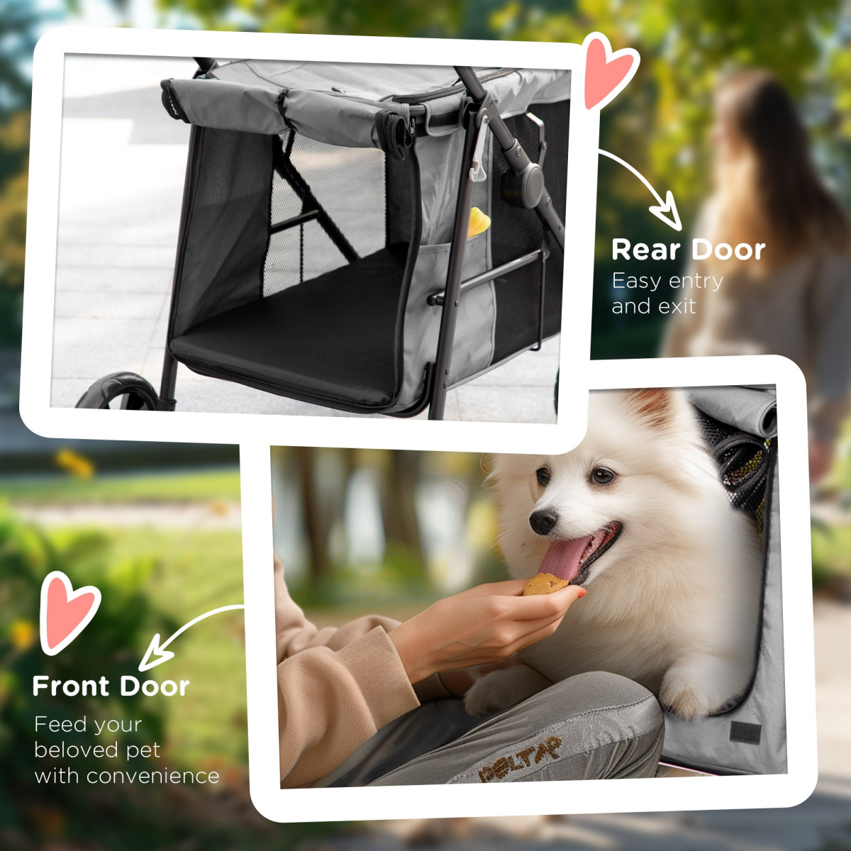 PawHut One-Click Foldable Pet Stroller with Mesh Windows – Dog Buggy for Small Dogs up to 10kg, Grey