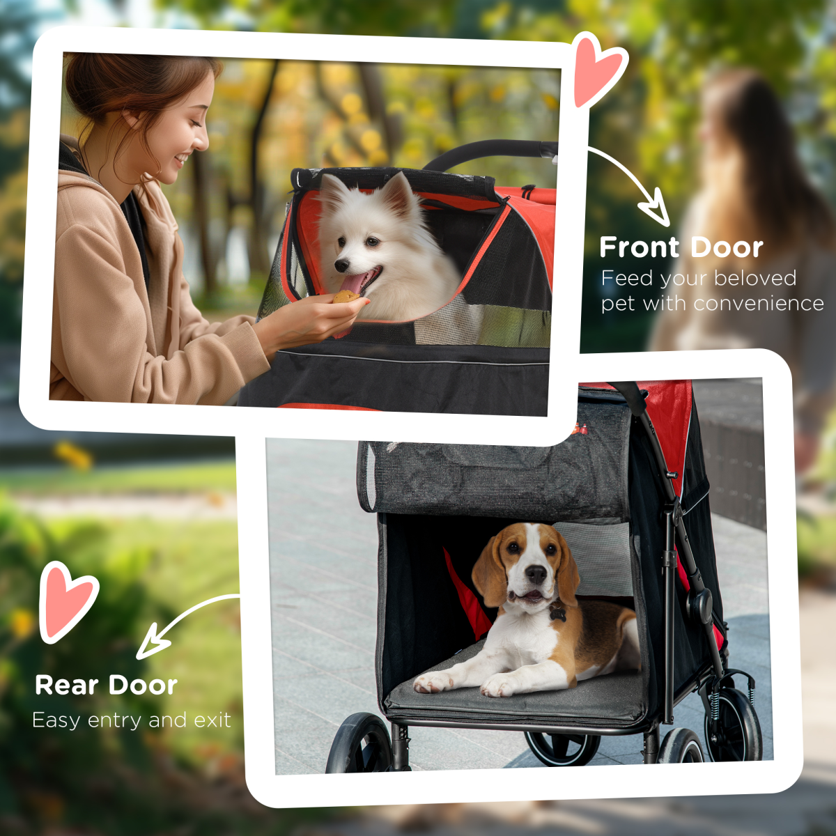 PawHut Foldable Dog Stroller with Universal Wheels and Shock Absorbers – One-Click Fold Pet Pram, Red