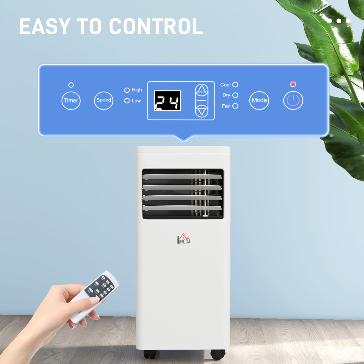 HOMCOM 765W Portable Air Conditioner with Remote, Cooling & Ventilating Modes – Wheeled Cooler, White