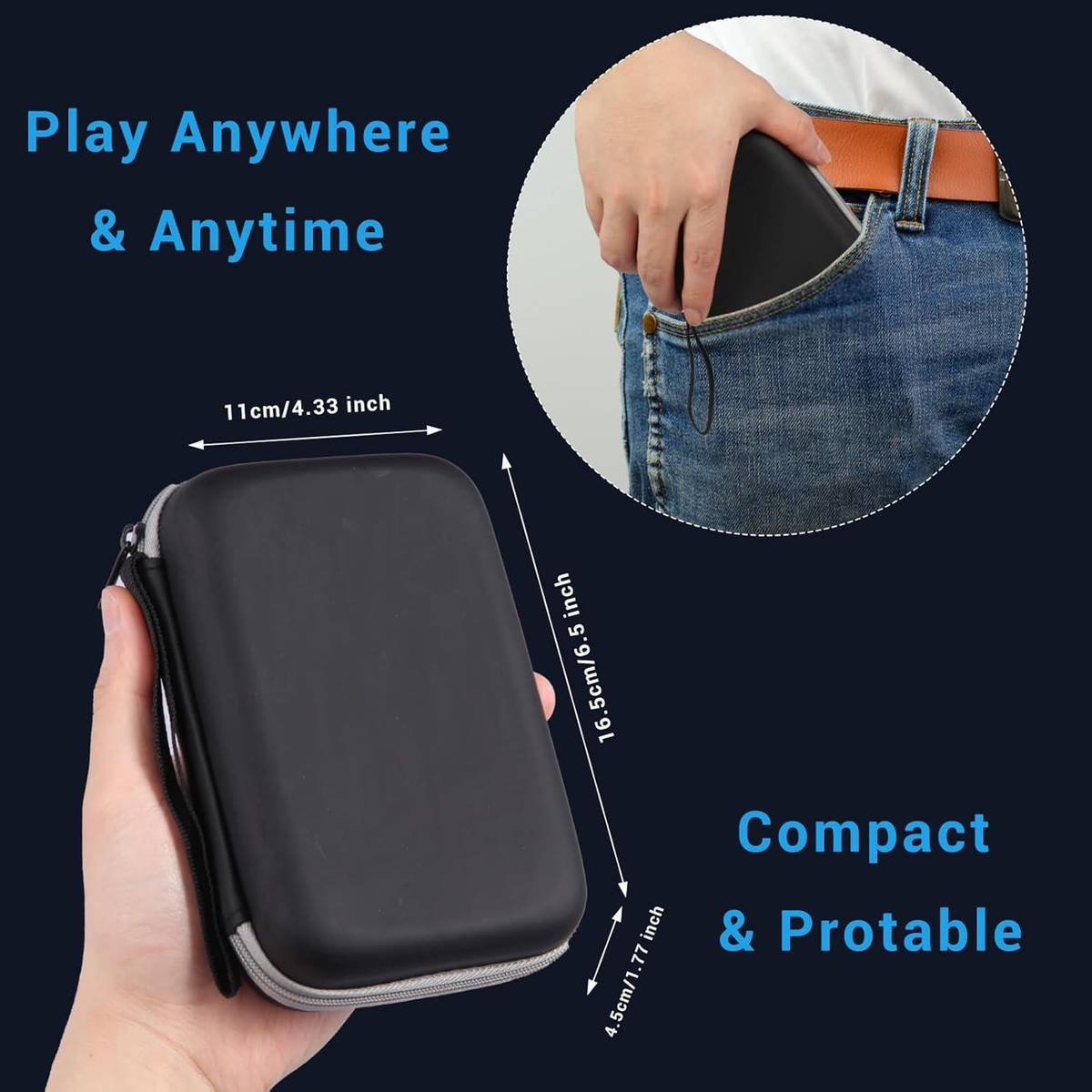 Hard Shell EVA Storage Case for R36S/R35S Retro Game Console – Zipped Organiser for Cables & Earphones, Black
