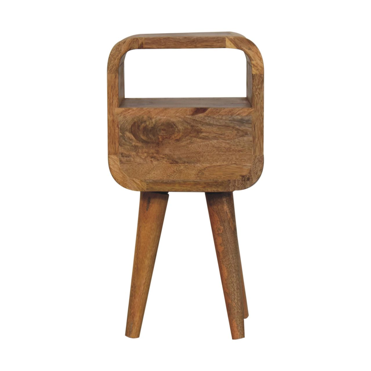 Artisan Furniture Solid Wood Extra Mini Curve Bedside Table, 1 Drawer and Open Slot – Compact Storage, Brown