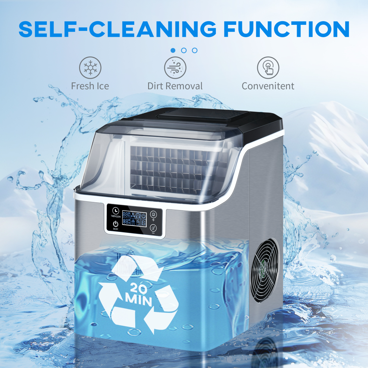 HOMCOM Countertop Ice Maker, 20kg in 24 Hours with 24 Cubes per Cycle – No Plumbing Required