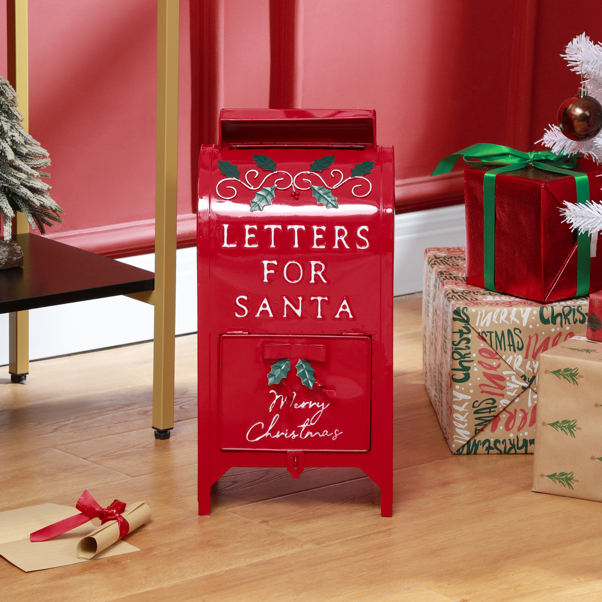 HOMCOM Christmas Post Box with 3D Embossed Pattern – Freestanding or Wall Mounted Festive Letter Box