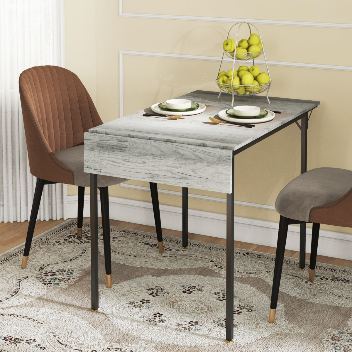 HOMCOM Folding Drop Leaf Dining Table for 2–4 People – Space-Saving Kitchen Table, Grey