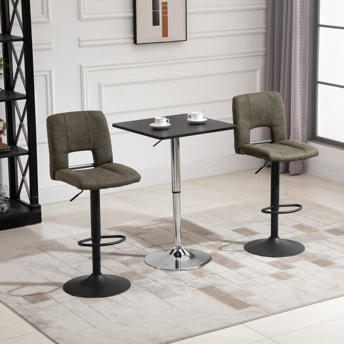 HOMCOM Adjustable Counter Bar Table with Rotating Top and Steel Frame – Home Dining, Black and Silver