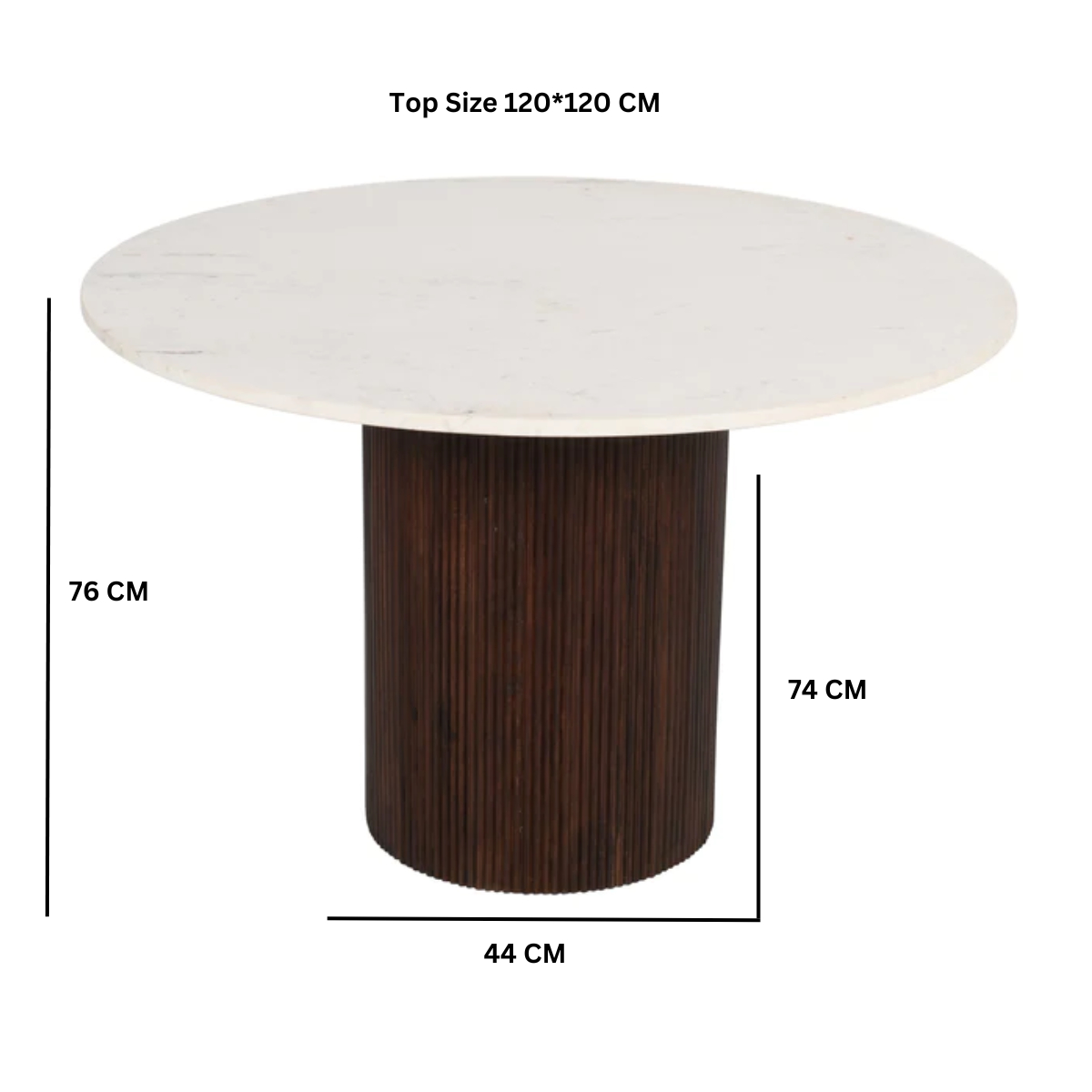 Opal Round Mango Wood Dining Table with White Marble Top – Handmade Artisan Table for Sociable Dining