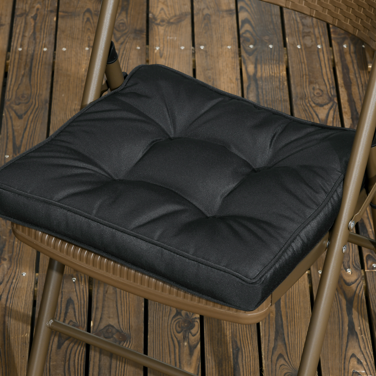 Outsunny Garden Seat Cushion with Ties – Replacement Outdoor Dining Chair Seat Pad, Black