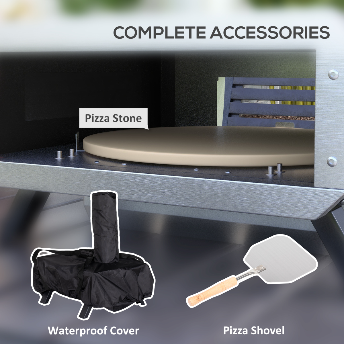 Outsunny Wood Fired Pizza Oven with Rotating Cordierite Stone, Chimney & Thermometer – Outdoor Patio Cooking, Black