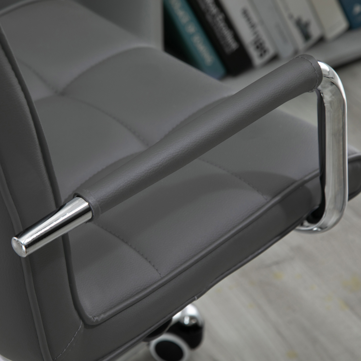 Vinsetto Mid Back PU Leather Office Chair with Armrests and Wheels – Height Adjustable Swivel Desk Chair, Grey