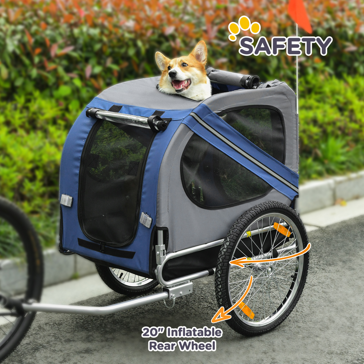 Pet Bicycle Trailer with Hitch Coupler & Mesh Windows – Water-Resistant Dog Bike Carrier, Blue