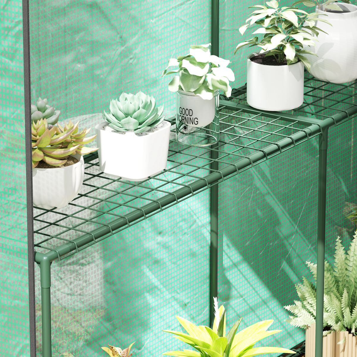 Outsunny Walk-In Greenhouse with 4 Shelves, UV-Resistant PE Cover & Zipped Door, 120 x 186 x 190cm, Green