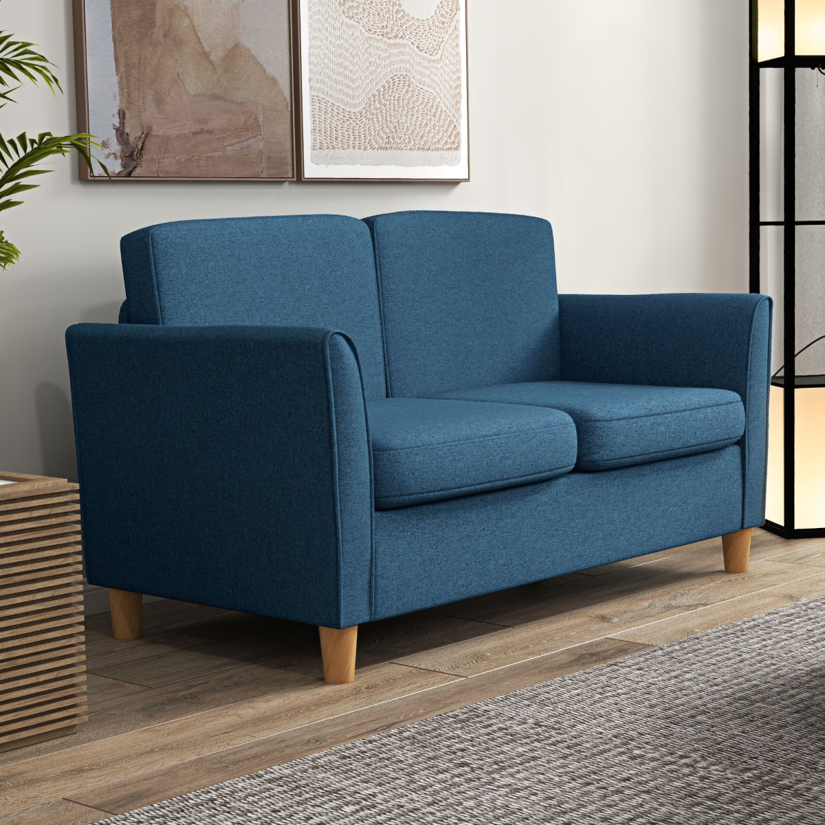 HOMCOM Linen 2 Seater Loveseat Sofa with Padded Armrests – Compact Sofa for Flats & Small Rooms, Blue