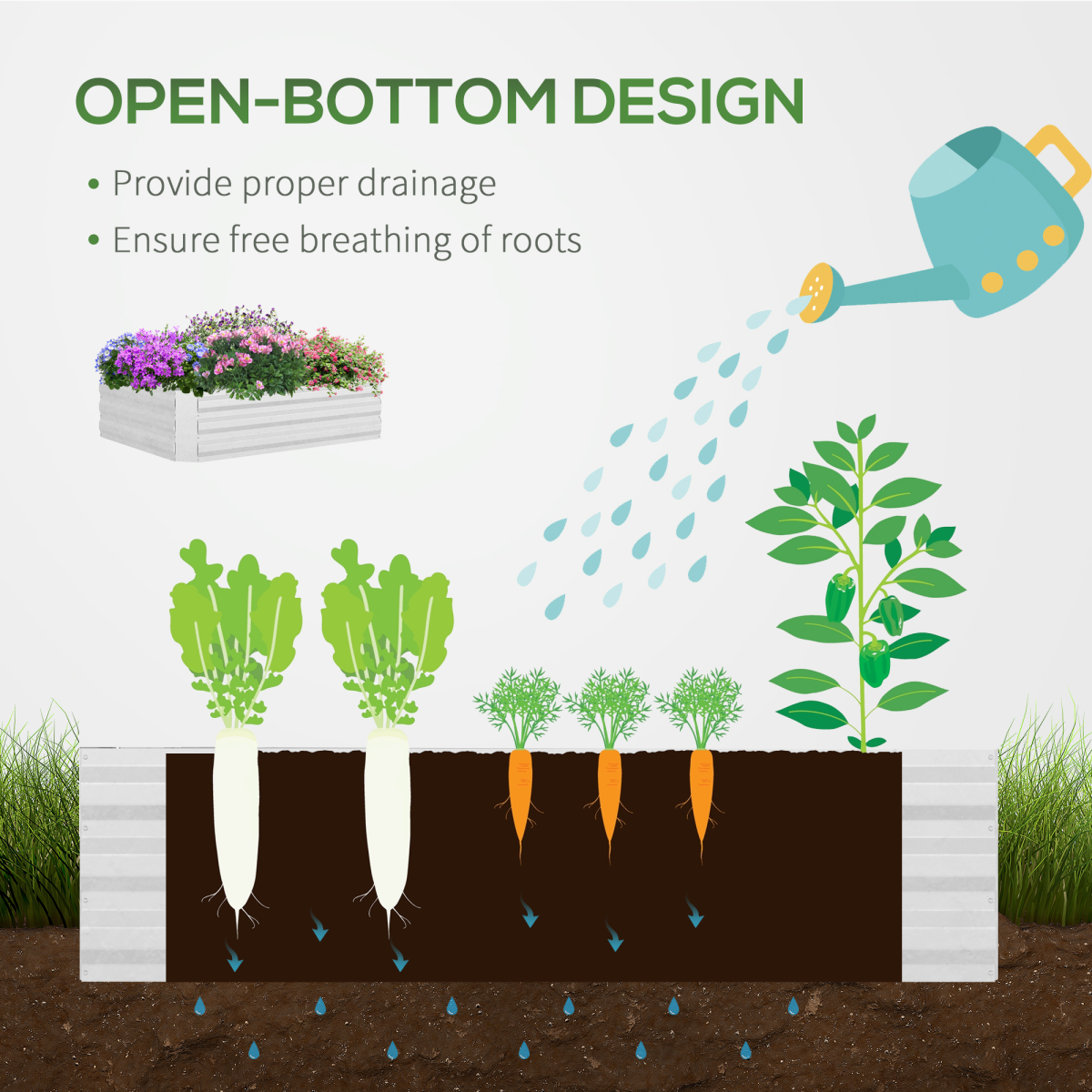 Outsunny Steel Raised Garden Bed with Greenhouse Cover – Dual-Use Planter Box with Roll-Up Window, Clear