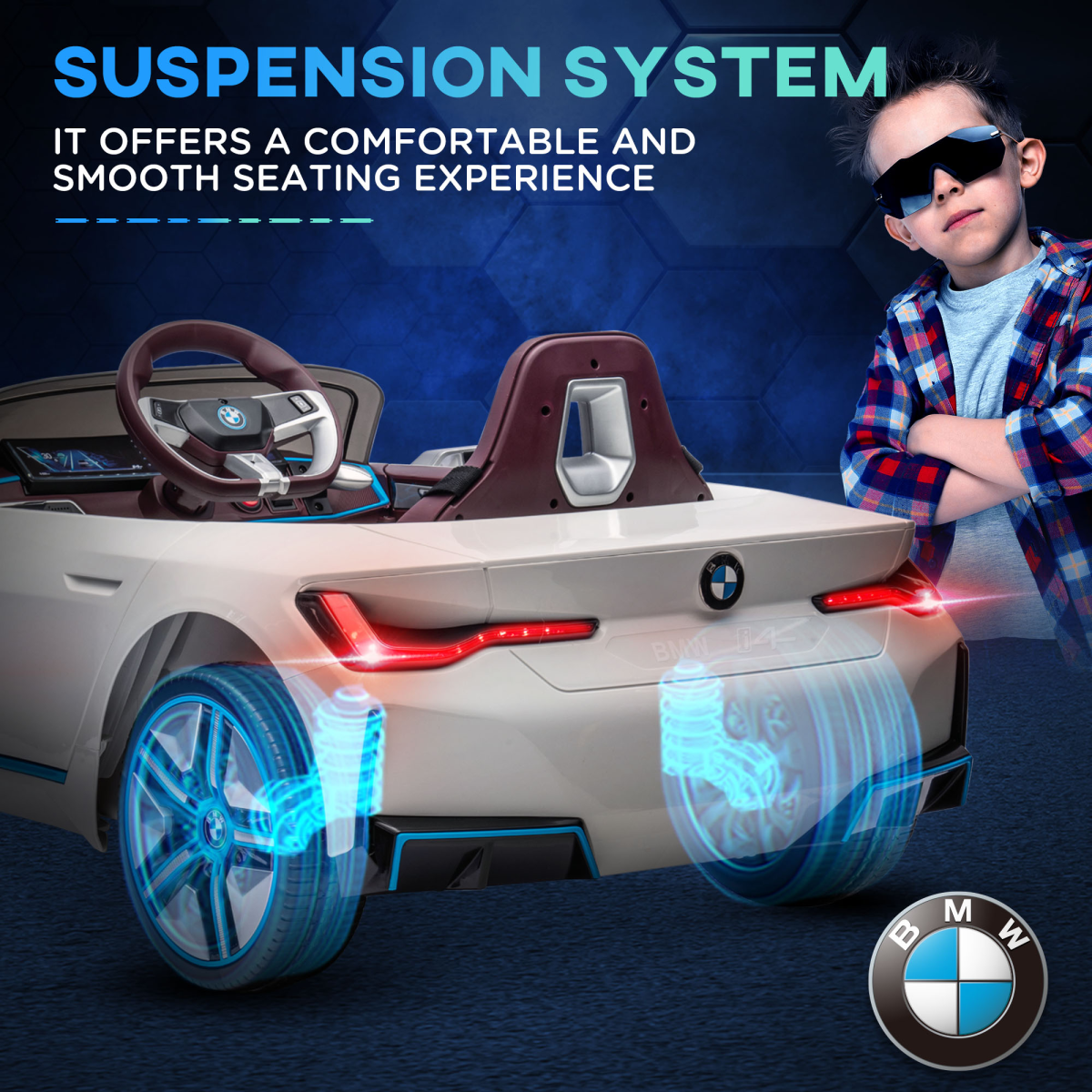 HOMCOM BMW i4 Licensed 12V Kids Electric Ride-On Car with Portable Battery & Remote Control – White