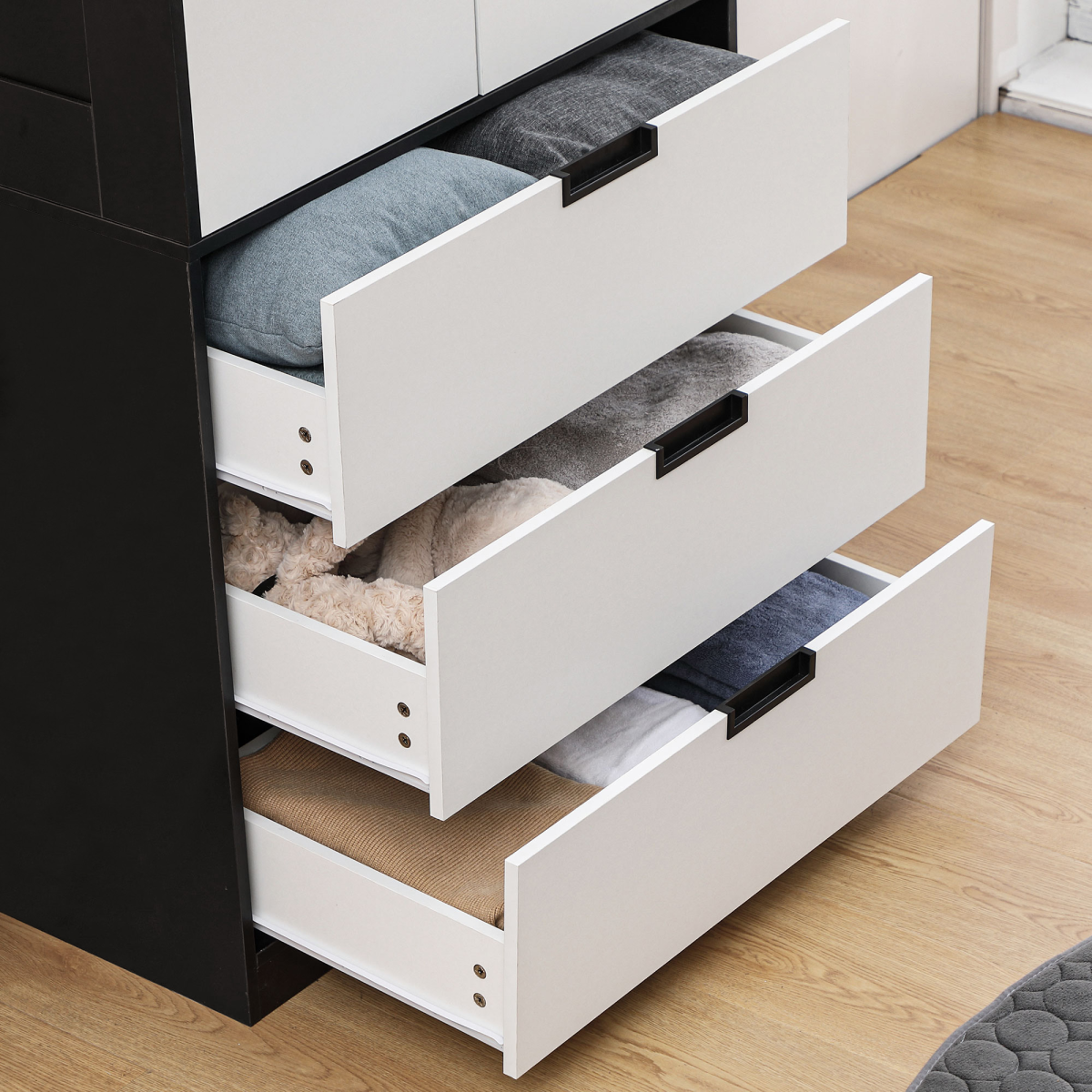HOMCOM Modern 2 Door Wardrobe with 3 Drawers & Hanging Rod – Bedroom Clothes Storage, White