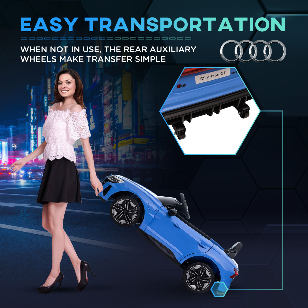 HOMCOM Licensed Audi RS e-tron GT 12V Kids Electric Ride On Car with Remote Control & Music, Blue